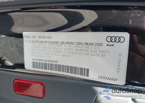2020 Audi A4 Premium 40 Tfsi Front-Wheel Drive S Tronic from USA, damaged, VIN WAUGMAF40LN005349
